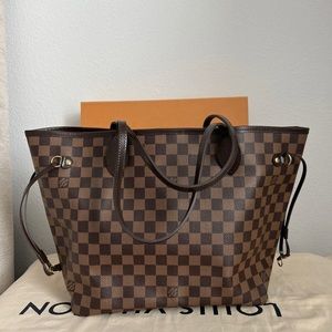Louis Vuitton Neverfull MM Damier Ebene Red Interior Handbag SOLD